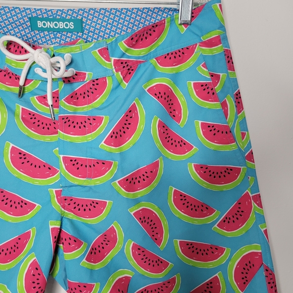BONOBOS Logo Board Shorts Swimsuit TrunksDrawstring mens 33 Watermelon Pattern - Picture 9 of 13